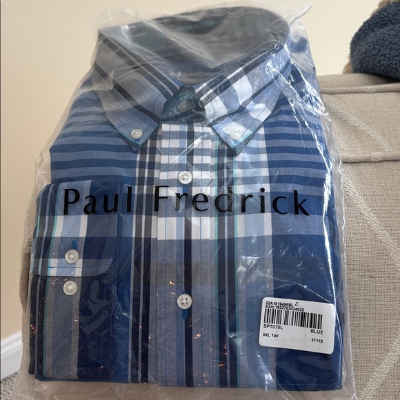 Paul Fredrick Striped Blue and Solid Teal  Men's 3XL Shirts - Picture 4 of 5